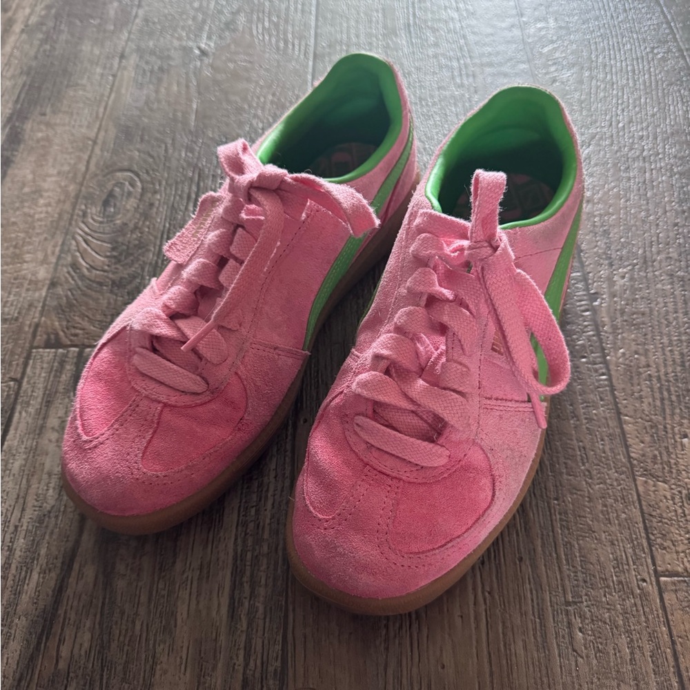 Pink and Green Suede Puma Sneakers